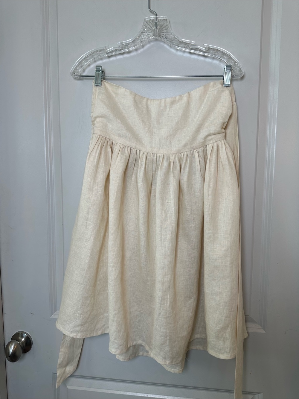 NEW VRG GRL Strapless Linen Mini Babydoll Tie Back Cream Dress, Size 12